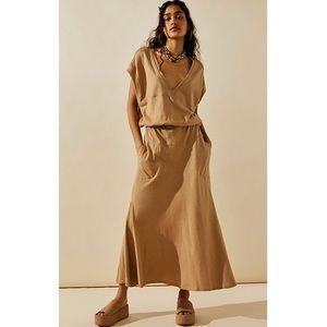 NWT Free People Beach Marlow V-Neck Midi Dress Iced Coffee Brown